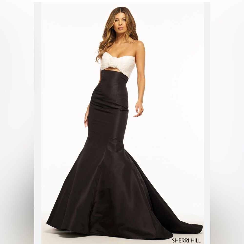 Sherri Hill 56058, size 0, ivory/black
